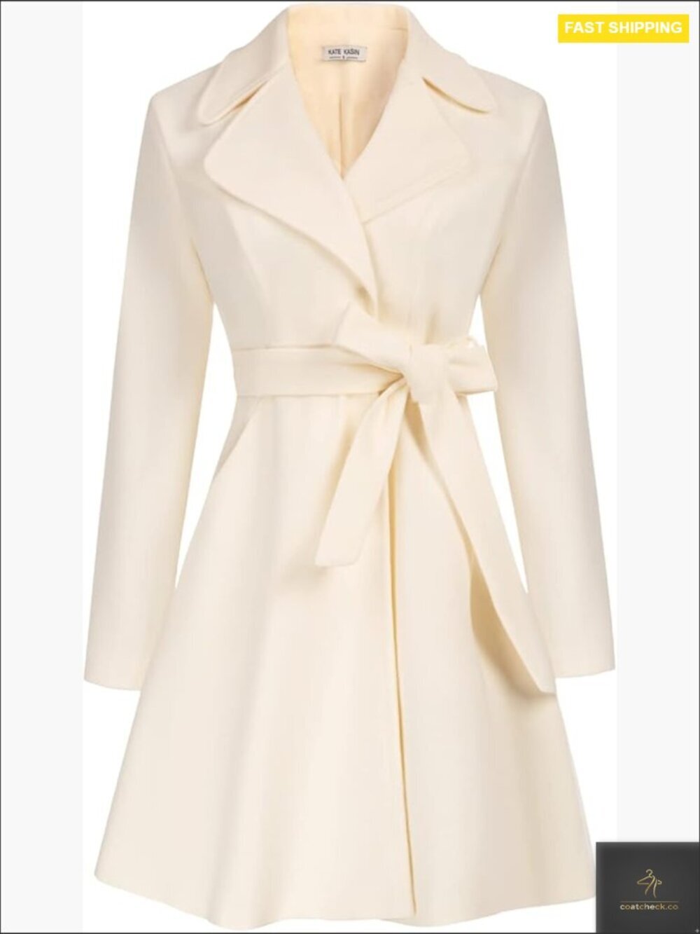 Classic A-Line Trench Coat Belted Notch Lapel Wool-Like Fall Winter Elegant
